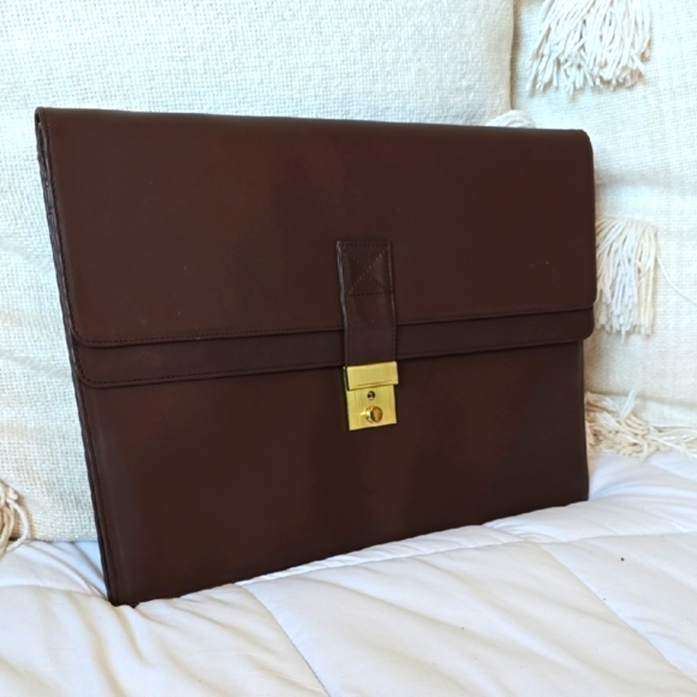 Leather Laptop Bag with Key  Burgundy